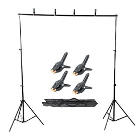 UTEBIT Support Toile de Fond Photo 200 x 150cm, Kit Support de Fond Trépied Réglable avec 4 Pinces à Ressort de Transport pour S
