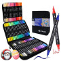 Artecho Marqueurs de peinture acrylique 48 couleurs avec sac, stylos de peinture acrylique avec pointe pinceau et pointe fine po