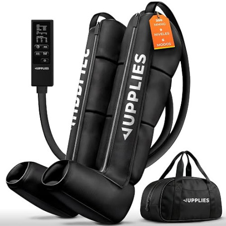 JUPPLIES Bottes Pressothérapie Jambes Complètes | 6 Modes, 9 Niveaux, Minuteur et Télécommande Écran | Appareil Drainage Lymphat