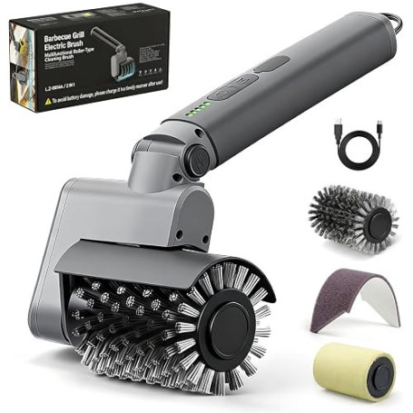 Brosse électrique pour barbecue 3 en 1 – Nettoyeur de barbecue sans fil | Sans fil, rechargeable, imperméable, nettoyant pour ba