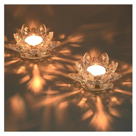 YoHyien Photophore en Cristal, Bougeoir Fleur de Lotus en Cristal, Photophore Bougie en Verre Transparent, Porte Bougie Chauffe