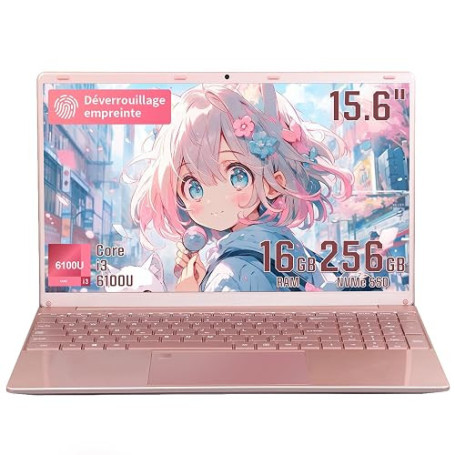 LONGEVINCE Ordinateur Portable 15,6 Pouces avec Housse Clavier AZERTY Française, Windows11 Pro Core i3, 16 Go RAM 256 Go SSD Ext