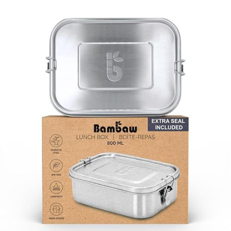Bambaw Boite Gouter Inox 800 ml | Boite à Gouter Sans Bpa | Boite Repas Hermetique | Boite Compartiment Repas | Lunch Box Etanch