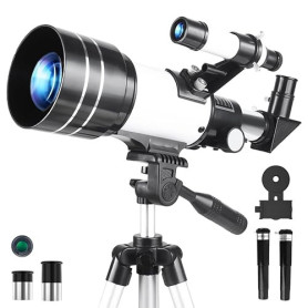 Misilmp Télescope pour Enfants et Adultes, 70MM Ouverture Télescope Réfracteur de 300MM avec Trépied, Viseur 5 x 24, Adaptateur