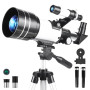 Misilmp Télescope pour Enfants et Adultes, 70MM Ouverture Télescope Réfracteur de 300MM avec Trépied, Viseur 5 x 24, Adaptateur