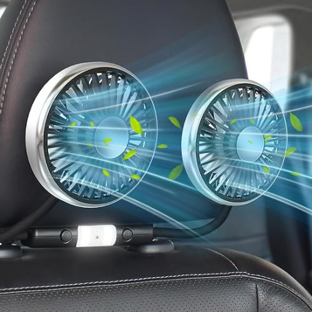 Helmsyde Ventilateur de voiture pour Banquette Arrière Ventilateur USB à Double Tête, 3 vitesses et rotation à 360° Ventilateur