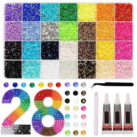 28 Couleurs 3mm Strass Ongle Nail Art, 30000+ Pcs Bedazzling Kit | avec Pince à Épiler, Stylo à Pointiller, Rhinestone pour Trav