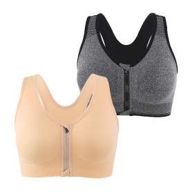 Leezepro Soutien-Gorge de Sport Post-opératoire Brassière Femme Zippée Avant Zipper Lingerie avec Coussinets Amovibles Push Up C