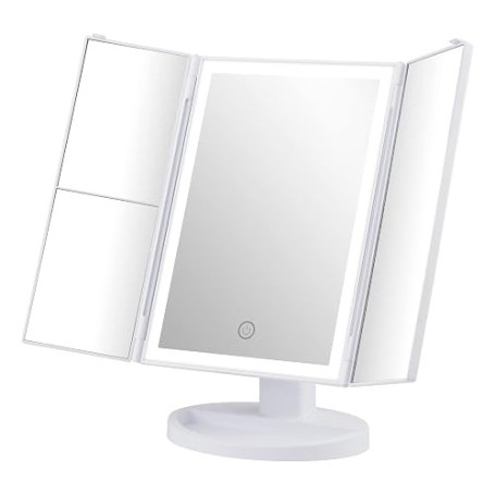 GRIFEMA GF1001W Miroir Maquillage Lumineux LED, Miroir Triptyque | Grossissement 1X/2X/3X, Rotation 180°, Commande Tactile, USB