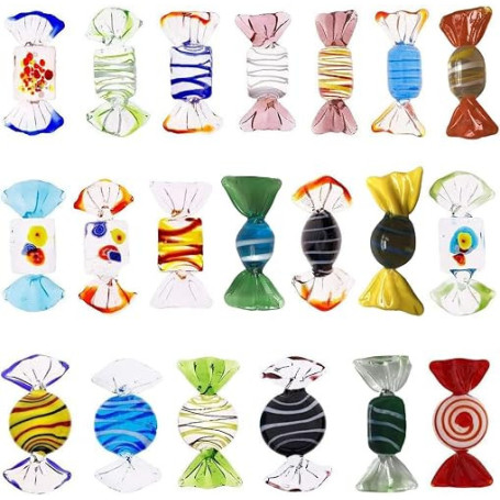 Yeskyltd Lot de 20 bonbons en verre de Murano faits à la main - Style vintage - Pour maison, fête, mariage, sapin de Noël, festi