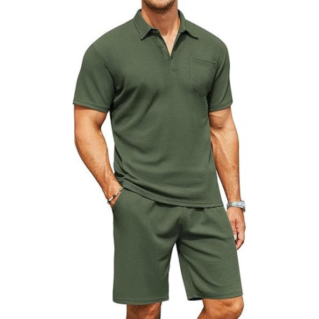 QUNERY Ensemble Ete Homme 2 Piece Fashion Casual Tracksuit Ensemble Short Tee Polo Shirt Homme Survêtement pour Travail Plage Va