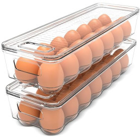 KICHLY boite réfrigérateur - barquette alimentaire avec 14 espaces, couvercle et poignée, en plastique (lot de 2)