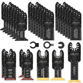 LEILUO 32 Pièces Kit d'Accessoires pour Outils Oscillants | Idéal pour bois, clous & cloisons sèches. Lames de scie avec sac. Co