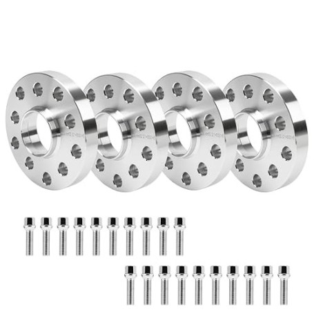GEARMONSTER Lot de 4 élargisseurs de voie/entretoises de 15mm et 20mm LK: 100/5+112/5 NLB:57.1 avec 20 boulons de roue M14x1,5 4