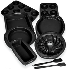 Kit d'outils de cuisson Aschef 9en1 - Moules à gâteau individuel en silicone antiadhésif, plaque à biscuits, moules à tarte, rés