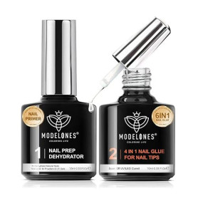modelones Colle Faux Ongles 6 in 1 und Primer Gel, 2 x 10 ML Gummy Base Pose Americaine, Colle Capsule Americaine Ongle, Longue
