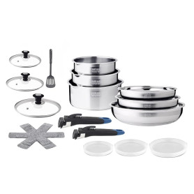 Arthur Martin - Batterie de Cuisine 20 Pièces - Acier Inoxydable 18/10 - Tous Feux Induction - Poêles Ø20/24/26 - Casseroles Ø16