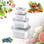 Ruiqas 4 PCS Boîte de Fruits Réfrigérés avec Couvercle | Frigo Boite de Conservation Alimentaire de Réfrigérateur avec Egouttoir