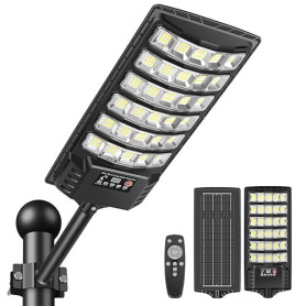 PEAKRO Lampadaire Solaire Exterieur, Projecteur LED Solaire avec Détecteur de Mouvement, IP67 Étanche Puissant Lampadaire de Ext