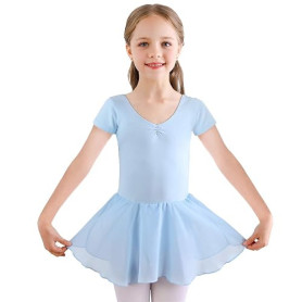 Bezioner Ballet Robe Filles Danse Justaucorps V-Cou Costume Fille Jupe Tutu Manche Courte