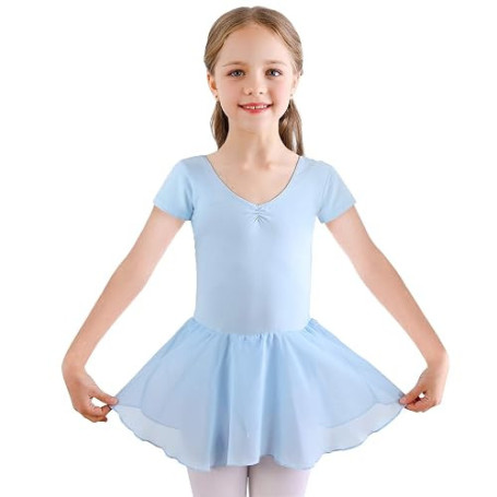 Bezioner Ballet Robe Filles Danse Justaucorps V-Cou Costume Fille Jupe Tutu Manche Courte