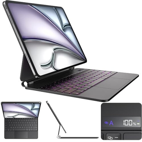 CSZZACME Clavier AZERTY Épuré pour iPad Air 13 Pouces M4/M3/M2 & Pro 12,9" | pour iPad Pro 12,9" 6e/5e/4e/3e Gen avec Trackpad M