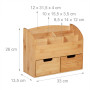 Relaxdays Organiseur de Bureau, 6 Compartiments, 2 tiroirs, Fournitures, Bambou, Rangement, 26 x 33 x 13,5 cm, Nature