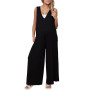 Litthing Salopettes Femme Ample Combinaison Été Coton Combi Large Fluide | Longue Large Combishort, Salopette Décontractée sans
