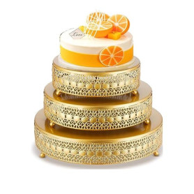 ZAYMDO Lot de 3 présentoirs à gâteaux dorés en métal pour fête, dessert, anniversaire, fête prénatale, dessert