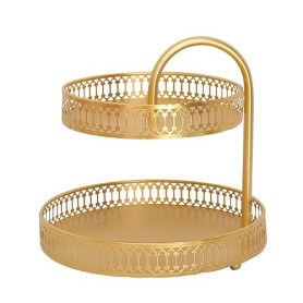 Lvpradior Présentoir à dessert à 2 étages - Doré - Présentoir à cupcake rond - Présentoir à cupcake - Présentoir à dessert - Ass