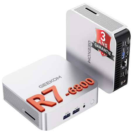GEEKOM A6 Business Mini PC avec AMD Ryzen 7 6800H, 16Go DDR5 RAM(Évolutif) | 1To SSD, Radeon 680M, Lecteur SD, USB-C,4 écrans 8K