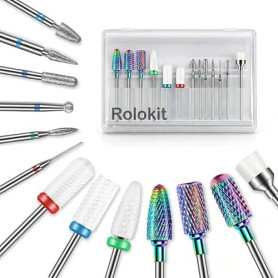 Lot de 13 Embout Ponceuse Ongles, 3/32" professionnels forets à ongles en carbure tungstène diamant céramique avec brosse, pour