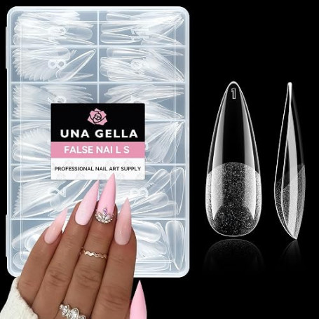 UNA GELLA Capsule Américaine Ongles Amande, 216 Pièces 12 Tailles Préformées Ongles Stiletto Long pour Extensions Acryliques & D