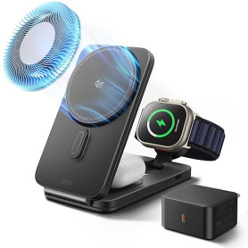 ESR Station de Charge 3-en-1 pour iPhone 17e/17, Qi2.2 Chargeur Induction | 25W avec CryoBoost Magnétique Rapide Chargeur pour i