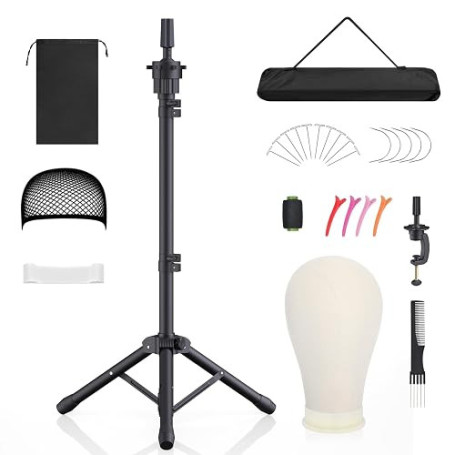 Depsylqz Support de Perruque Renforcé, 160cm Support de Perruque avec Rête de Mannequin, Réglable Trépied de Tête de Perruque, p