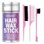 Soodyoow Bâton de Cire pour Cheveux 75g avec 3 Brosses, pour Lisser et Discipliner les Cheveux Rebelles et les Frisottis, Finiti