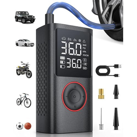 Powools Gonfleur Pneus Voiture Sans Fil 150PSI Compresseur 8.9x4.8x13.8cm | Voiture, Moto, Vélo, Ballon, Conducteurs, Cyclistes,