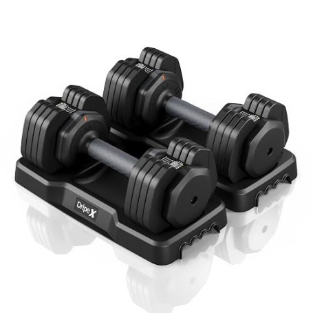 Dripex Haltères Musculation Réglables 2 à 41 kg, 5/10 Poids Ajustables | Avec base de rangement, réglable en 1 seconde, compact