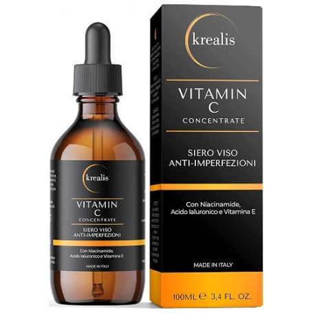 Krealis •100ml• Vitamine C Serum Visage avec Acide Hyaluronique, Niacinamide, Vitamine E, Serum Visage, Anti-Taches, Anti-Imperf