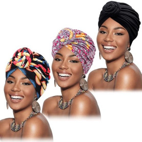 Mudder Lot de 3 turban africains pré-noués pour femme Taille Unique Multicolore