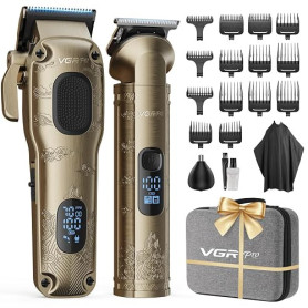 VGRPRO Kit Tondeuse Cheveux Hommes Professionnelle et Trimmer,Avec Étui EVA | Tondeuse Cheveux Sans Fil pour Coupe de Cheveux, K