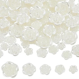 PONABEADIY 1 boîte de 170 Perles Plates en Résine Beige Camélias Blancs Opaques Cabochons Floraux Sculptés pour la Création de B