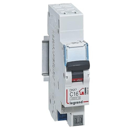 LEGRAND - Disjoncteur Phase + Neutre 230V DNX³ - Pouvoir de Coupure 3000A - 16A Courbe C - Bornes automatiques - 1 Module - Fabr