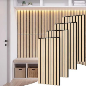 TONOR Lot de 4 Panneau Muraux Decoratif Intérieure de Bois, 60 x 30cm - 0,72m², Panneaux Acoustiques 3D, Tasseau Bois Insonorisa