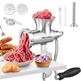 Hanchen Hachoir a Viande Manuel en Acier Inoxydable N°5 Hachoir Viande Manuel, Hachoir à Viande Domestique avec Accessoires pour