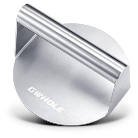 GWHOLE Presse à Burger Rond, Acier Inoxydable Antiadhésive pour Barbecue | Smash Burger Rond, Conception ronde, Poignée monobloc