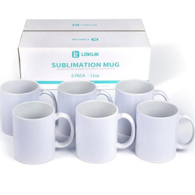 LOKLIK Mugs de Sublimation Blancs - Lot de 6-325 ml - Tasses en Céramique pour Impression Personnalisée - Revêtement Spécial Sub