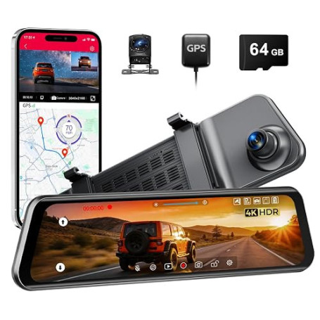 Caméra de recul 30,5 cm, caméra avant 4K UHD et caméra de recul 2,5 K pour voiture, avec mode intelligent ADAS BSD LCA, GPS, acc