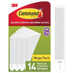 Command Languettes Accroches Tableaux pour Cadres Fins, Blanc, 14 Paires (28 Languettes) - Fixation sans Dommage