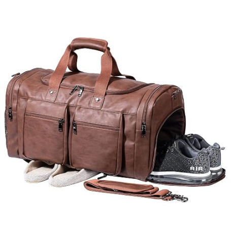 Sac de Voyage Surdimensionné en Cuir imperméable de Voyage Homme PU Cuir Vintage Sport Gym Homme Week-End Duffel Bag